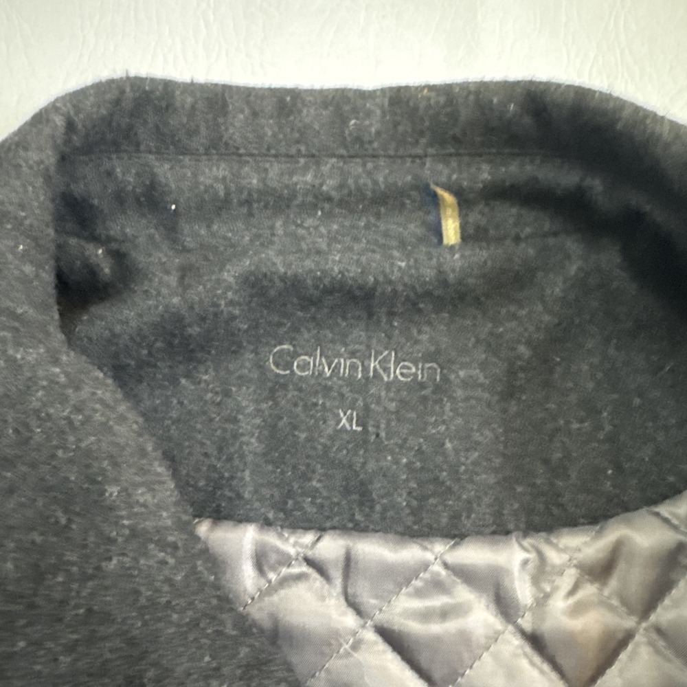 Calvin Klein Men's Charcoal Wool Zip‎ Snap Jacket - Quilt Lined Coat Men's Sz XL - Picture 2 of 10